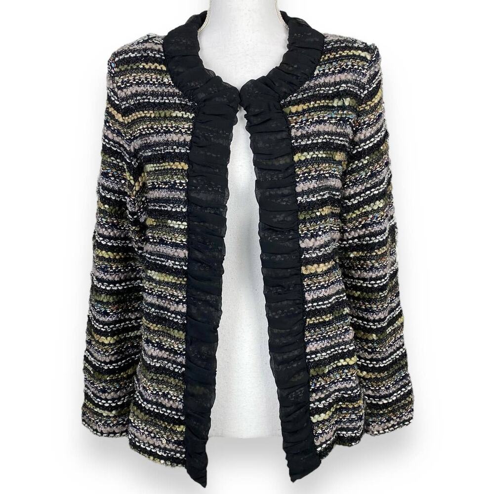 Exclusively Misook Boucle Tweed Cardigan Sweater Women's Medium Black Gray